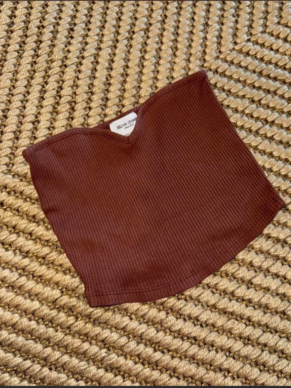 Brown Ribbed Strapless Tube Top